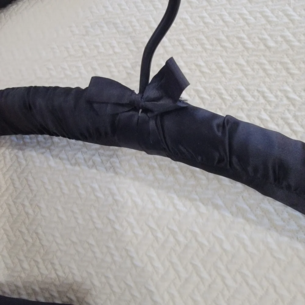 Set of Vintage Black Satin Padded Hangers with Gold And Pearl Accents